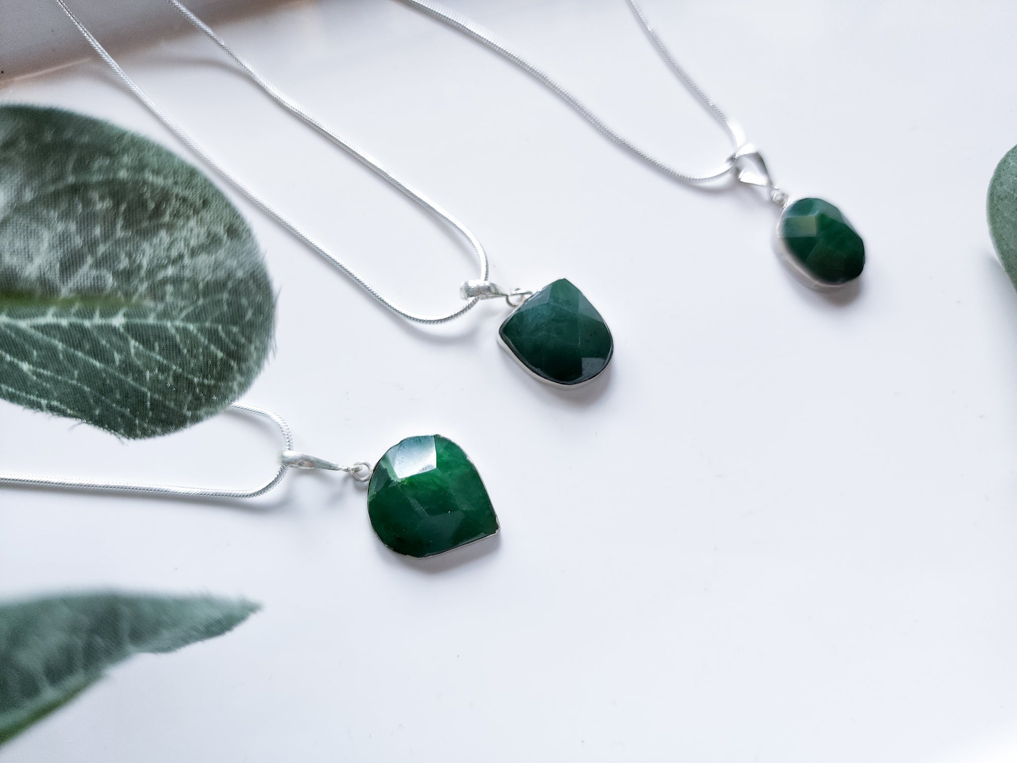 Nephrite Jade Faceted Sterling Pendant Necklace