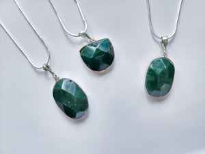 Nephrite Jade Faceted Sterling Pendant Necklace