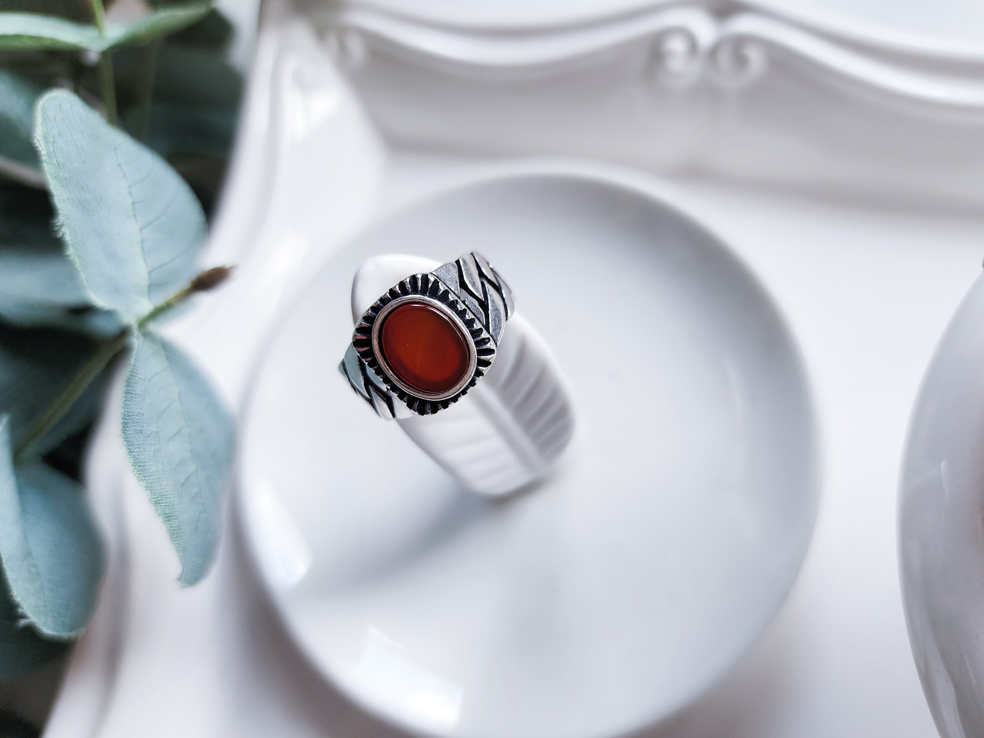 Masculine Line Sterling Ring || Carnelian Woven Band