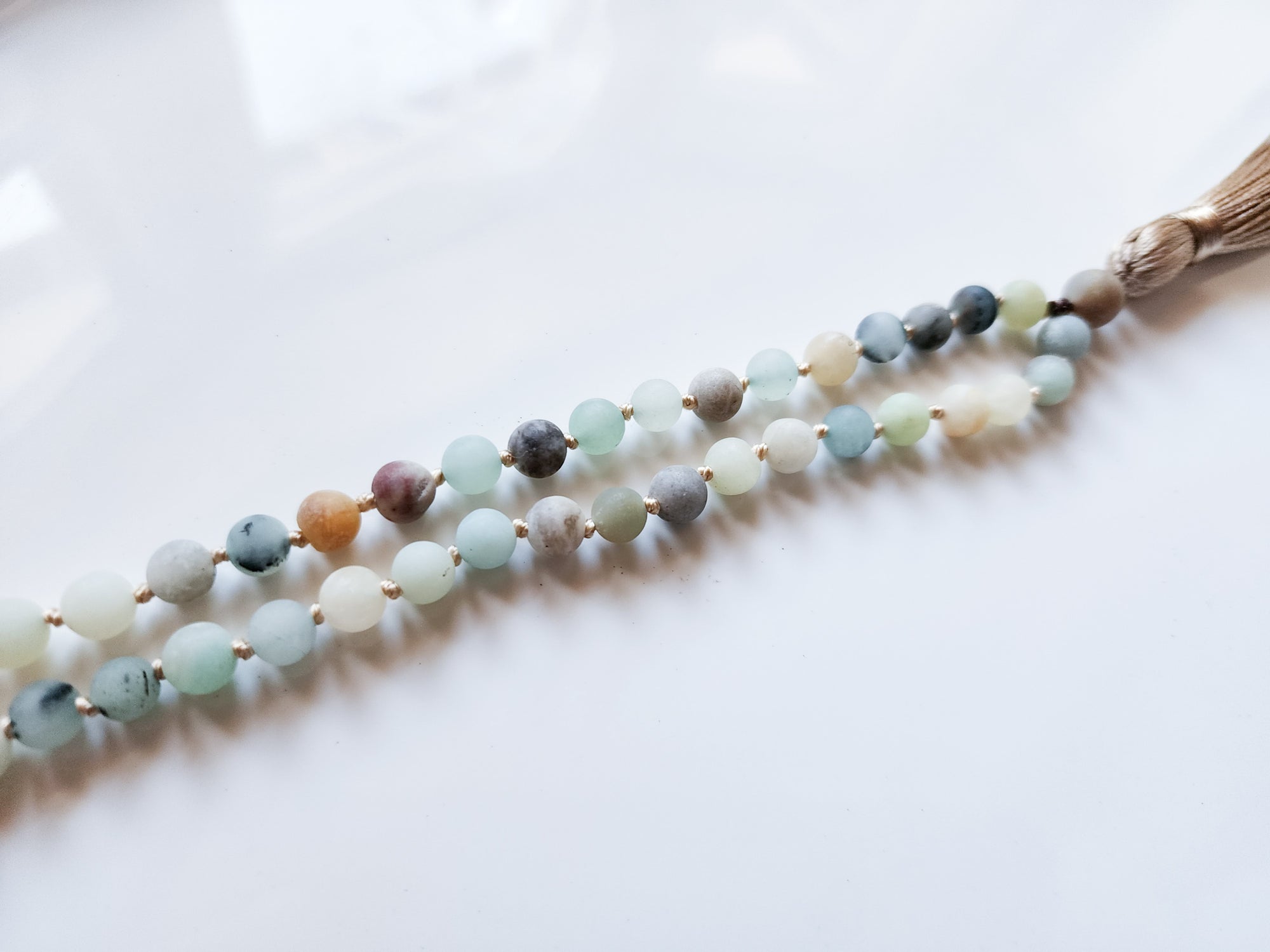 Amazonite Crystal Bead Knotted Mala