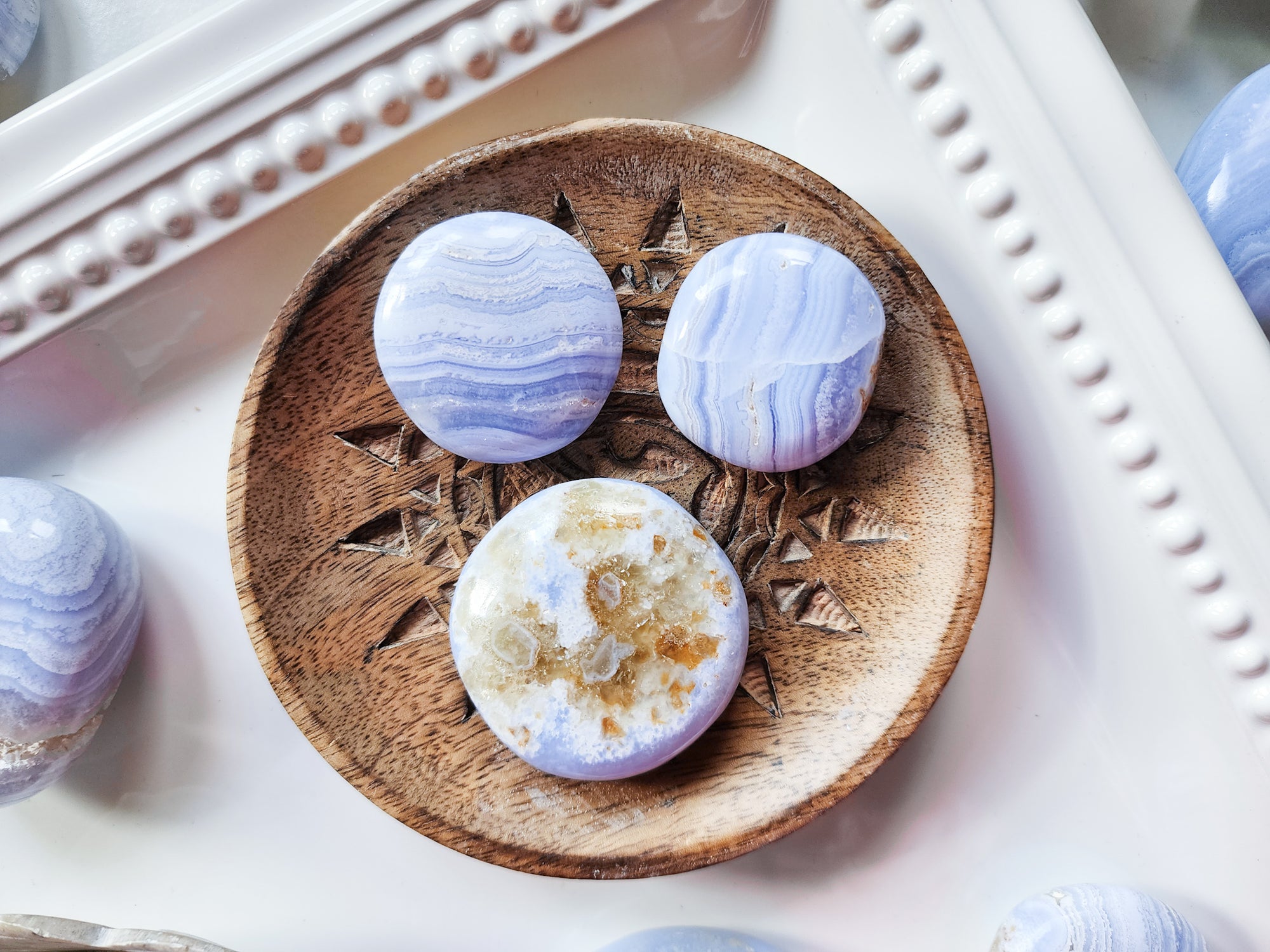 Blue Lace Agate Palm Stone