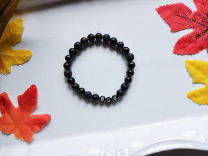 Halloween Collection || "BOO" Garnet, Onyx & Lava Beaded Bracelet || Reiki Infused