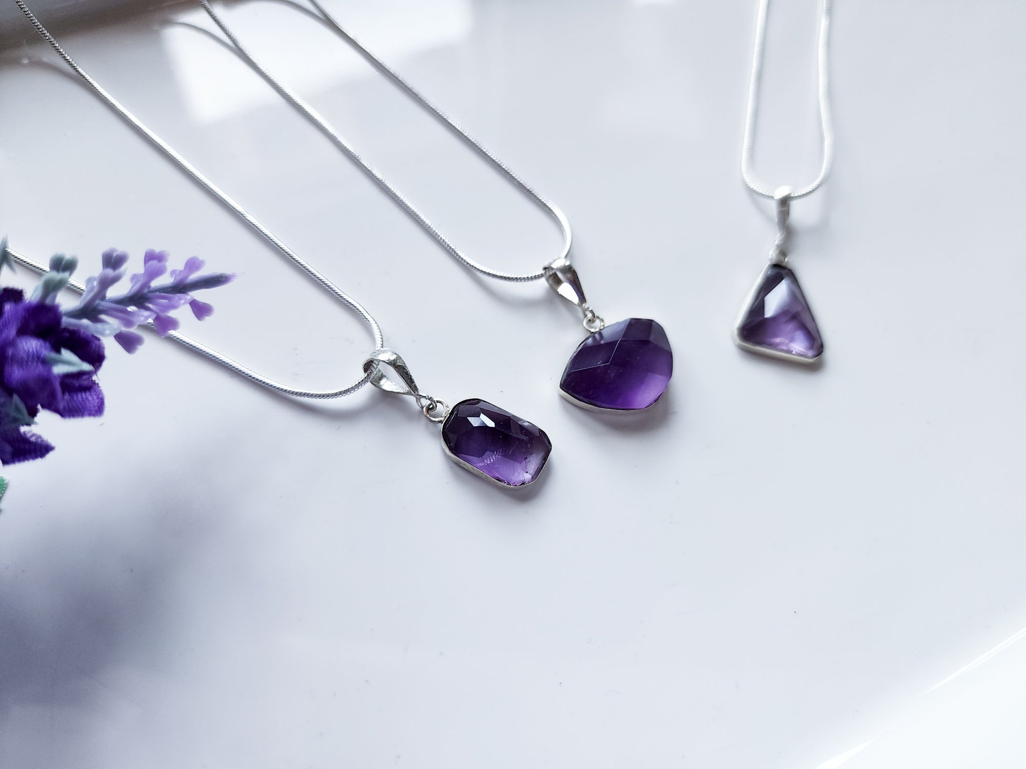Amethyst Faceted Sterling Pendant Necklace