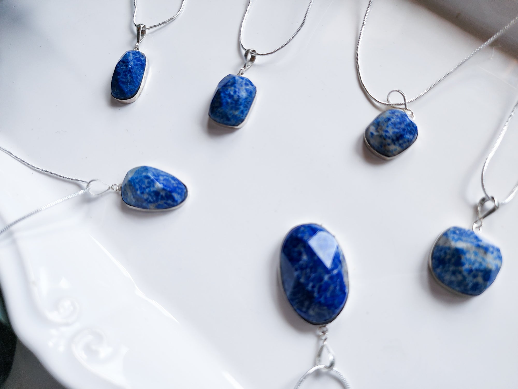 Sodalite Faceted Sterling Pendant Necklace