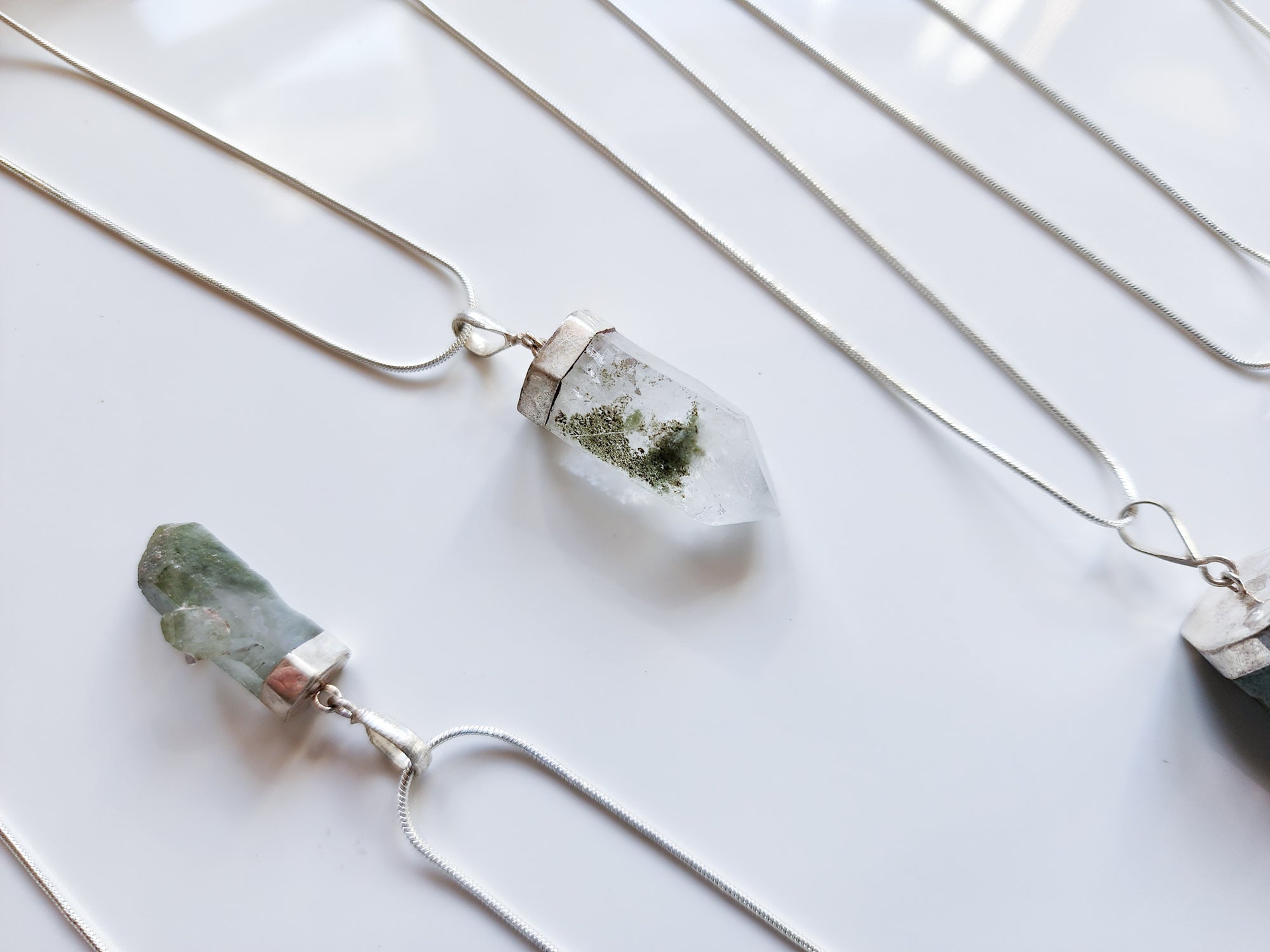 Chlorite Quartz Point Sterling Necklace