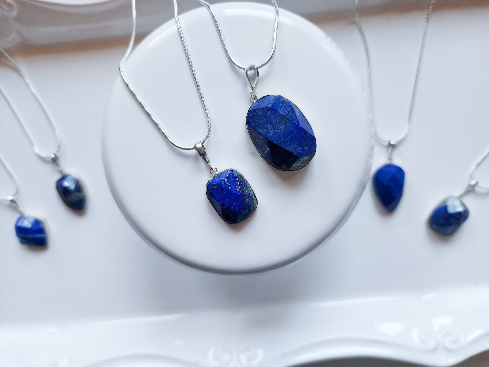 Lapis Lazuli Faceted Sterling Pendant Necklace