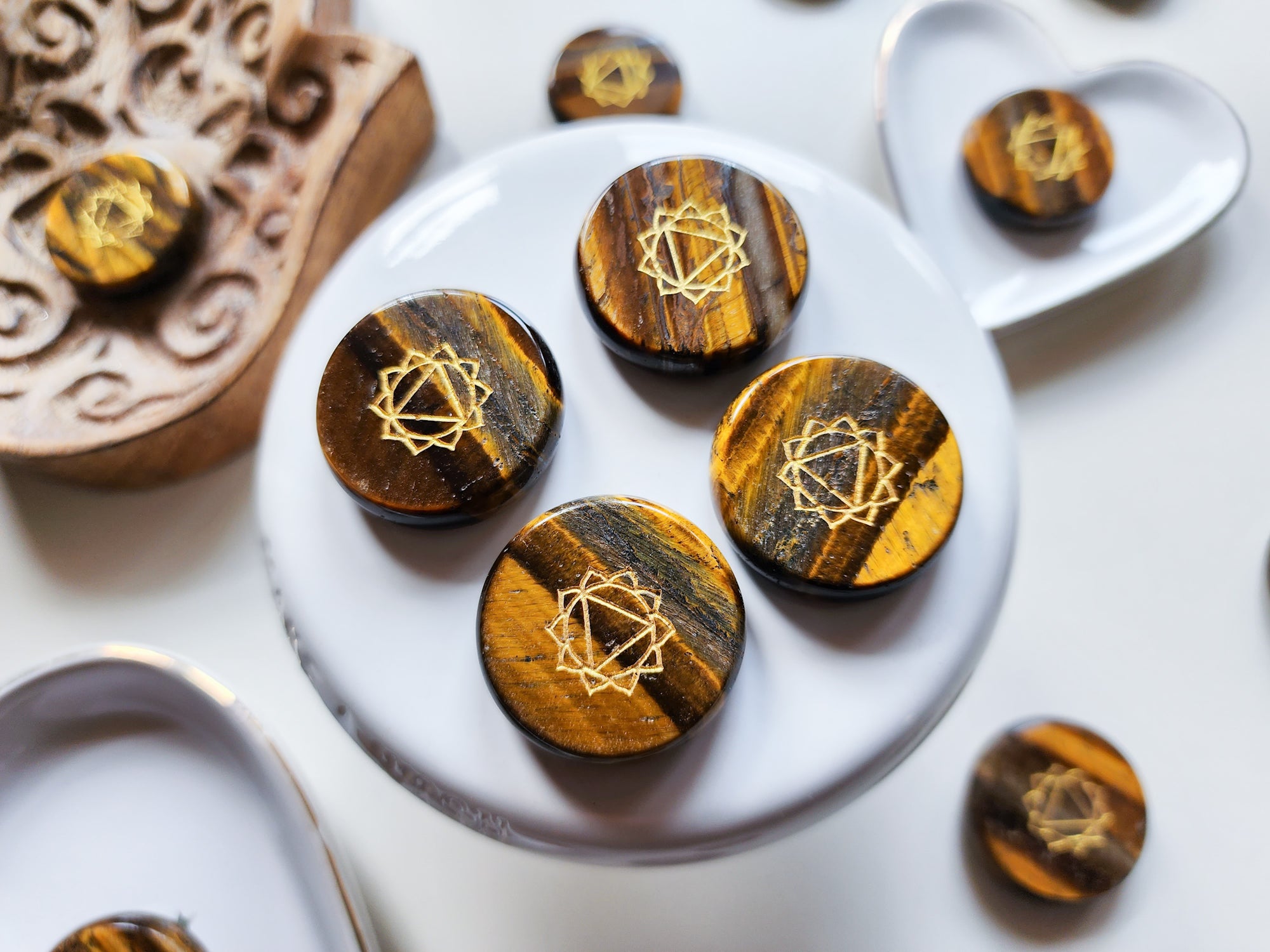 Tiger Eye Solar Plexus Chakra Button Palm Stone