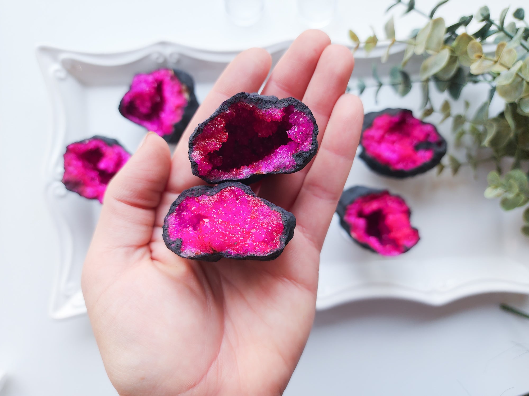 Moroccan Quartz Geode Pairs || Magenta Aura Coated