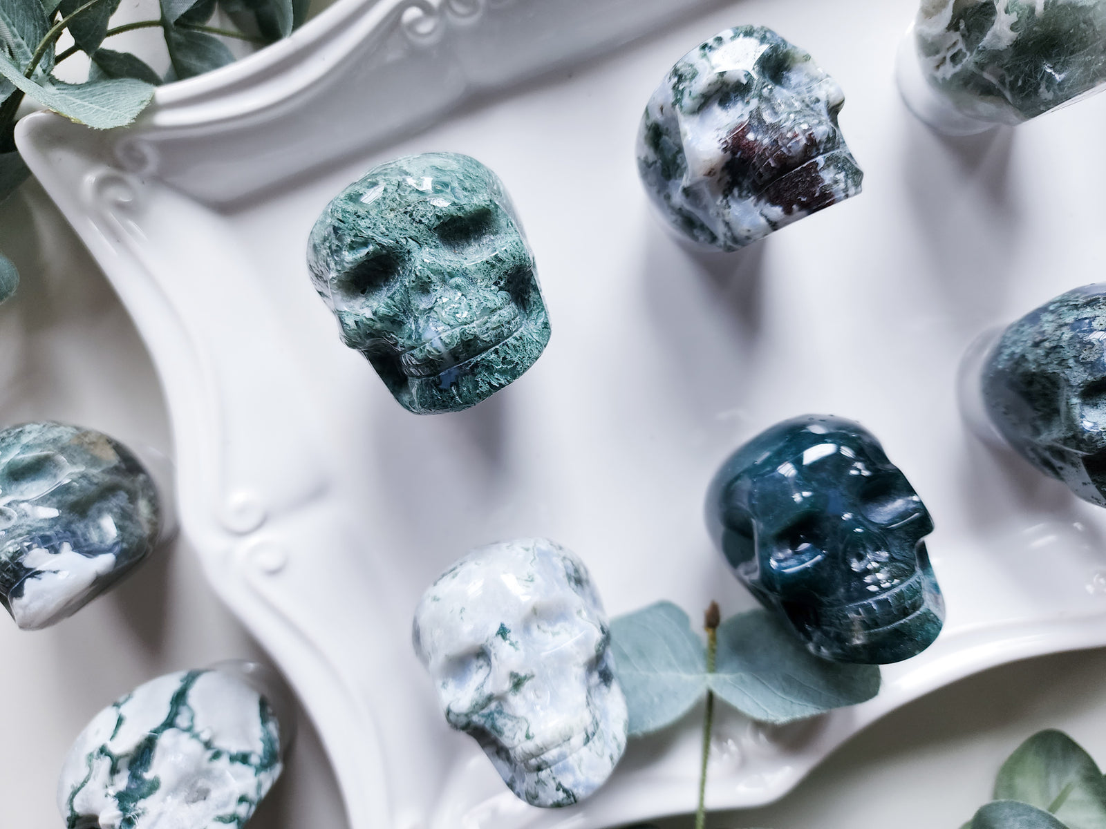 Moss Agate Skull