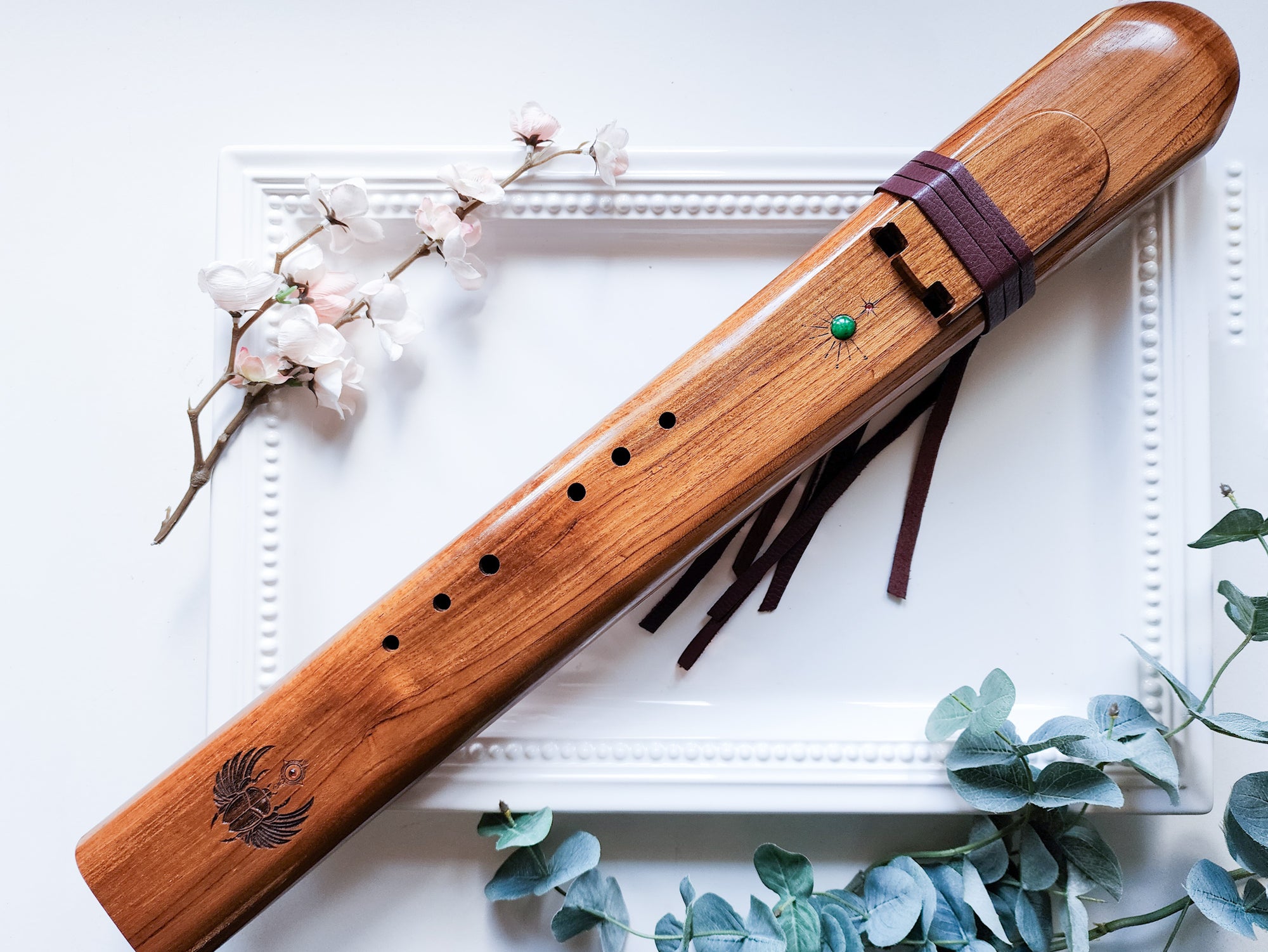 24.5" Hand Carved Teak Wood Drone Double Flute || E Note 440Hz