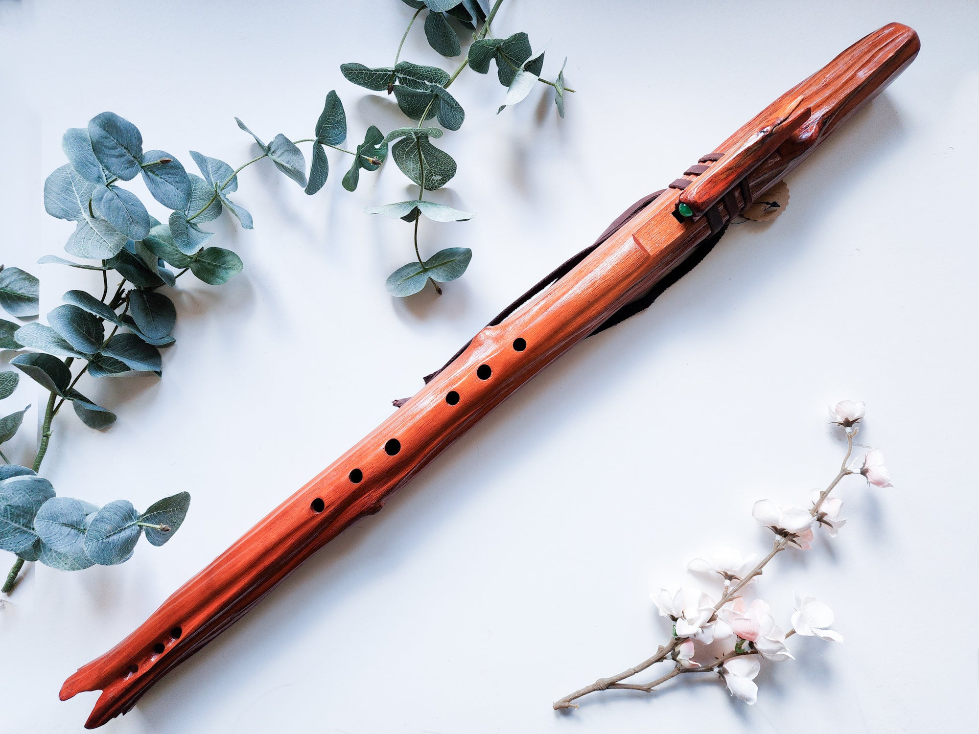 26" Hand Carved Fossil Sappan Single Flute ||  E Note 432 Hz