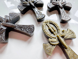 Sheen Obsidian Ankh Carving with Scarab Beetle