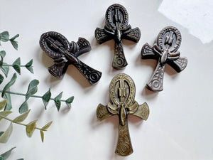 Sheen Obsidian Ankh Carving with Scarab Beetle