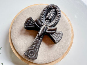 Sheen Obsidian Ankh Carving with Scarab Beetle