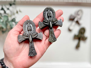 Sheen Obsidian Ankh Carving with Scarab Beetle