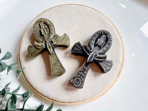 Sheen Obsidian Ankh Carving with Scarab Beetle