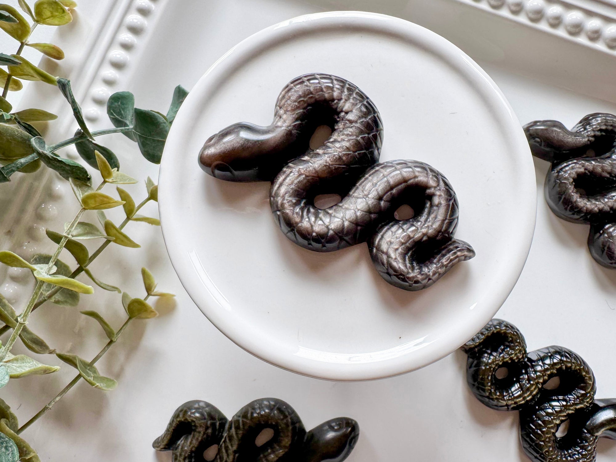 Sheen Obsidian Snake Carving