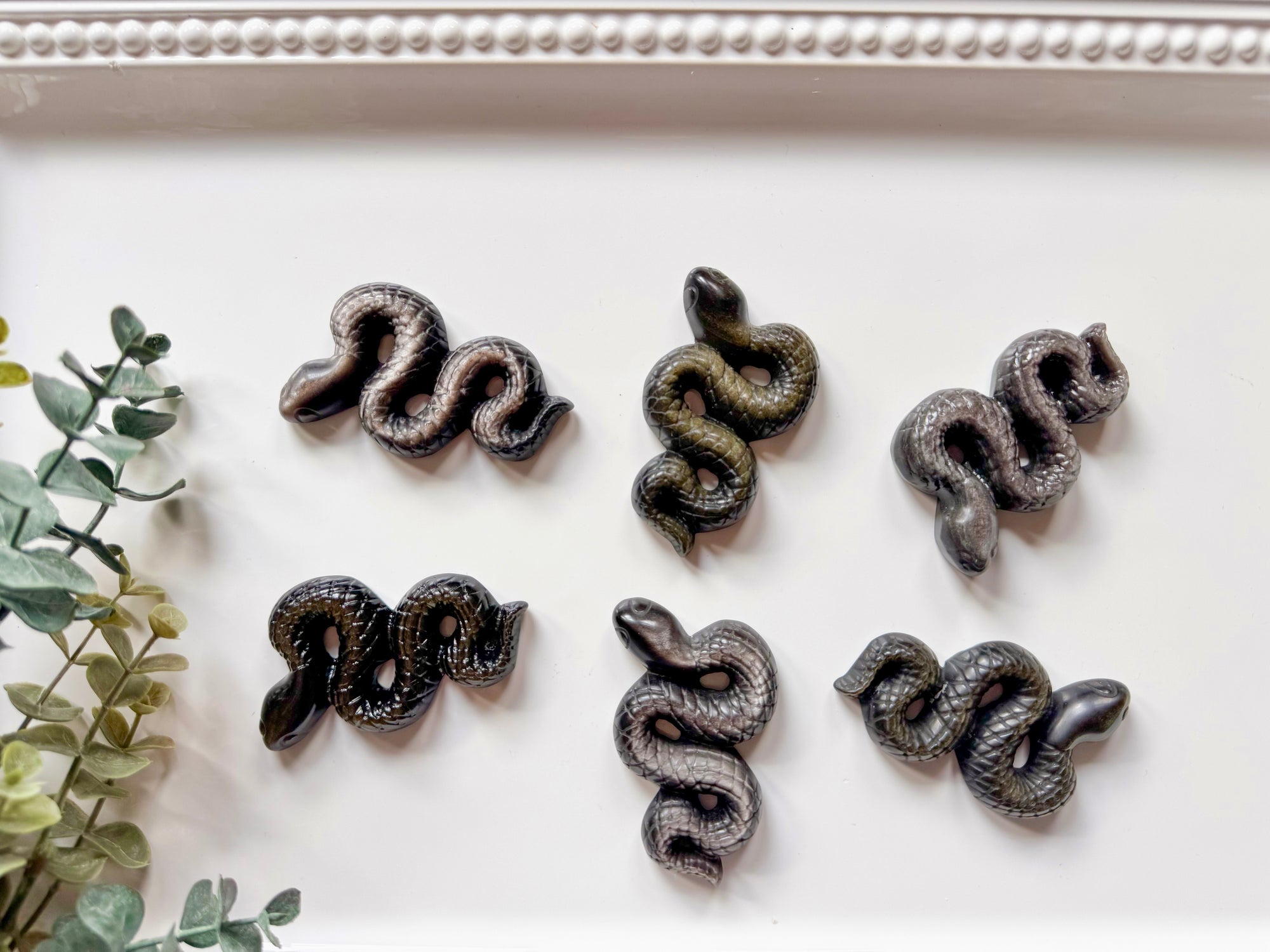 Sheen Obsidian Snake Carving