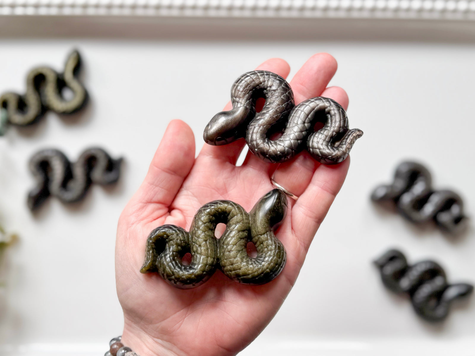 Sheen Obsidian Snake Carving