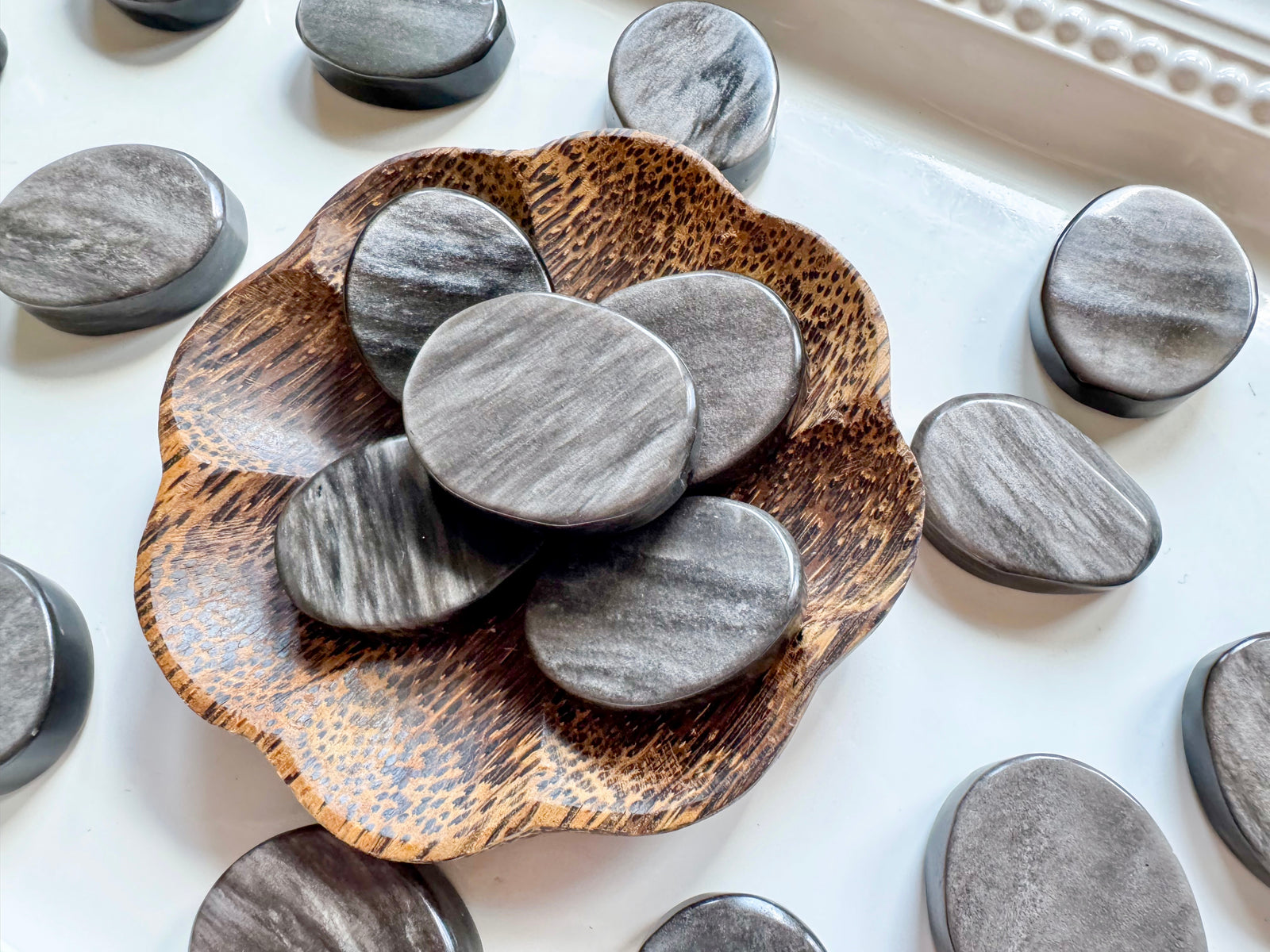 Silver Sheen Obsidian Flat Palm Stone
