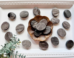 Silver Sheen Obsidian Flat Palm Stone

