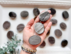 Silver Sheen Obsidian Flat Palm Stone
