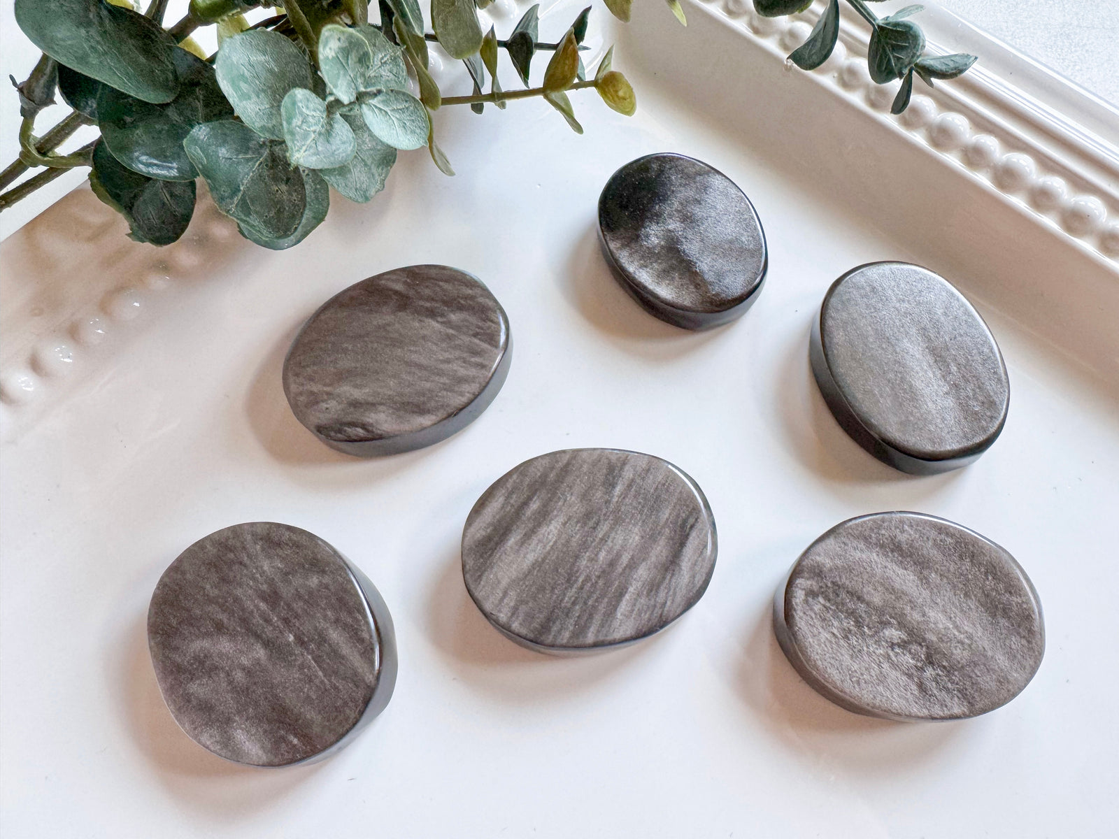 Silver Sheen Obsidian Flat Palm Stone
