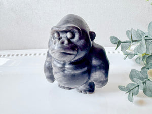 Silver Sheen Obsidian Gorilla Carving