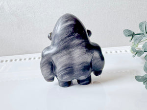 Silver Sheen Obsidian Gorilla Carving
