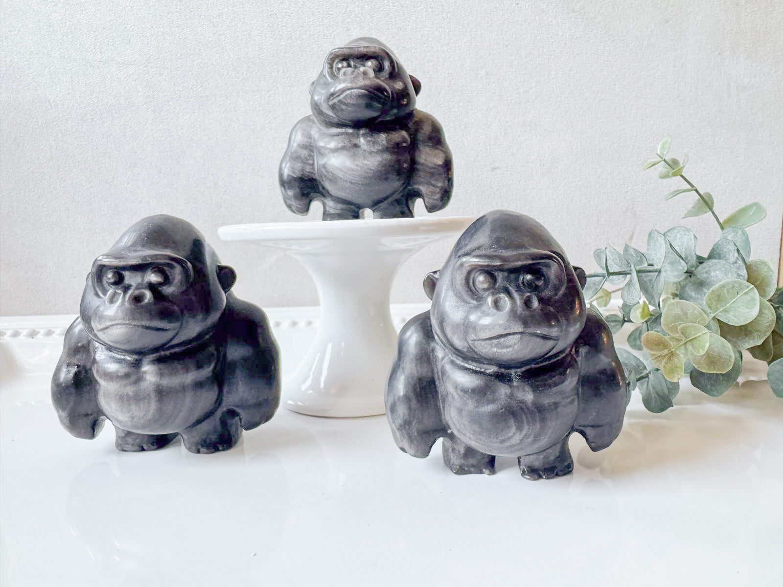 Silver Sheen Obsidian Gorilla Carving