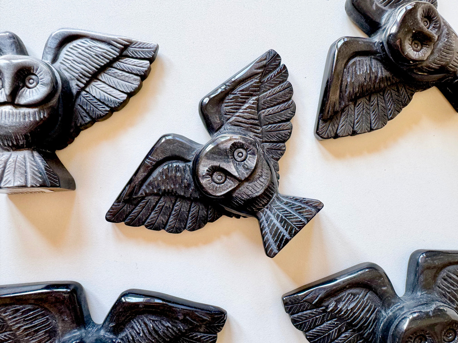 Silver Sheen Obsidian Owl Carving