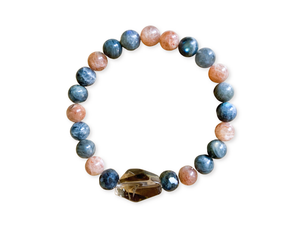Smoky Quartz, Labradorite, Sunstone Beaded Bracelet || Reiki Infused