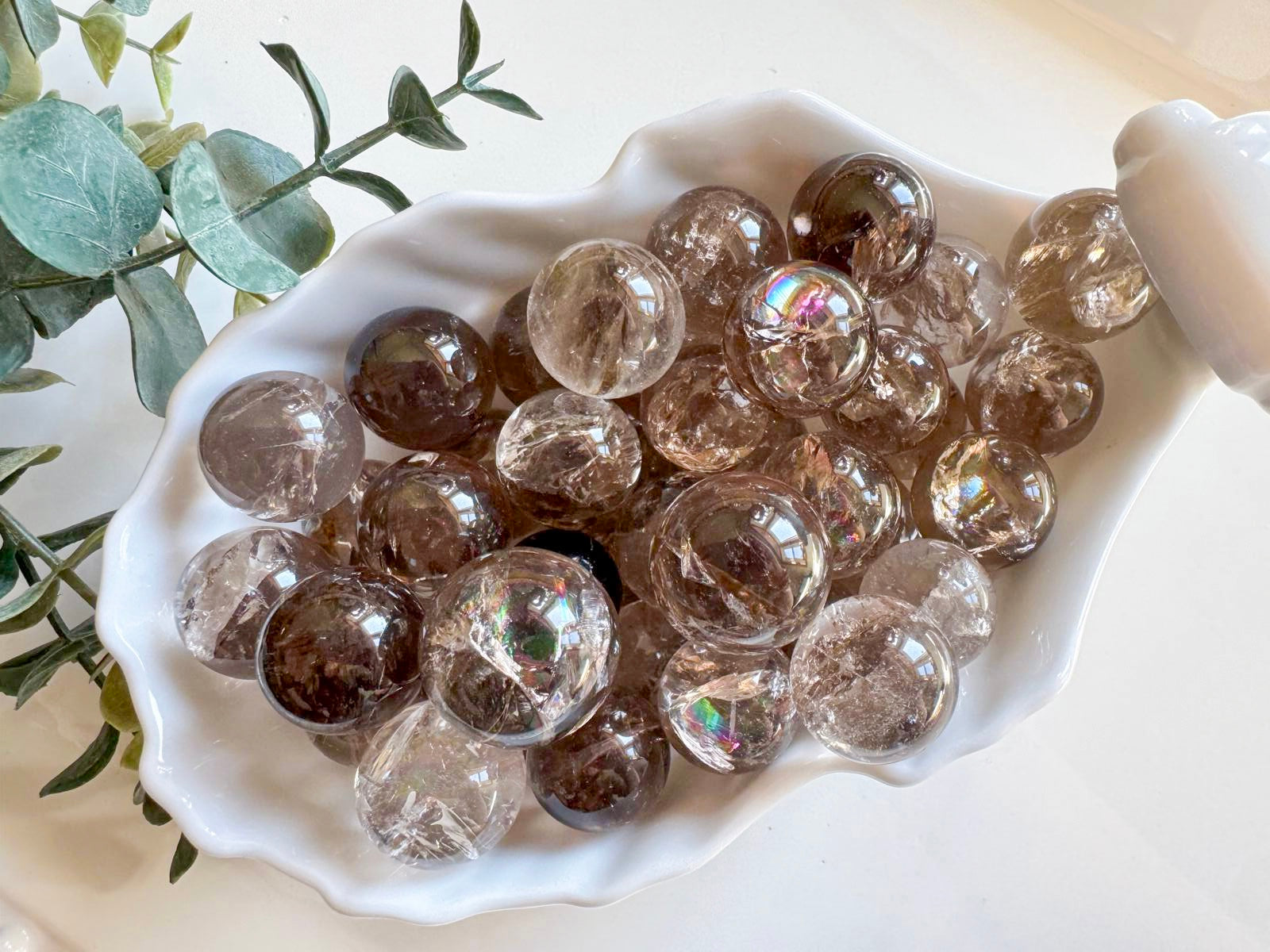 Smoky Crackle Quartz Sphere || Marble