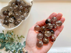 Smoky Crackle Quartz Sphere || Marble
