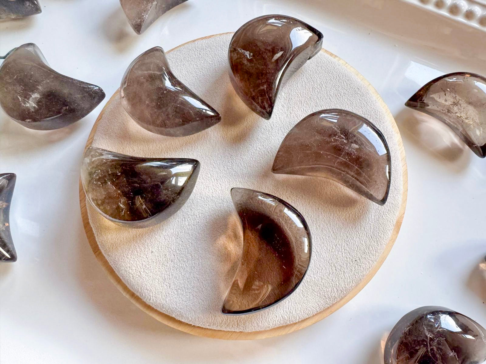 Smoky Quartz Puffy Crescent Moon