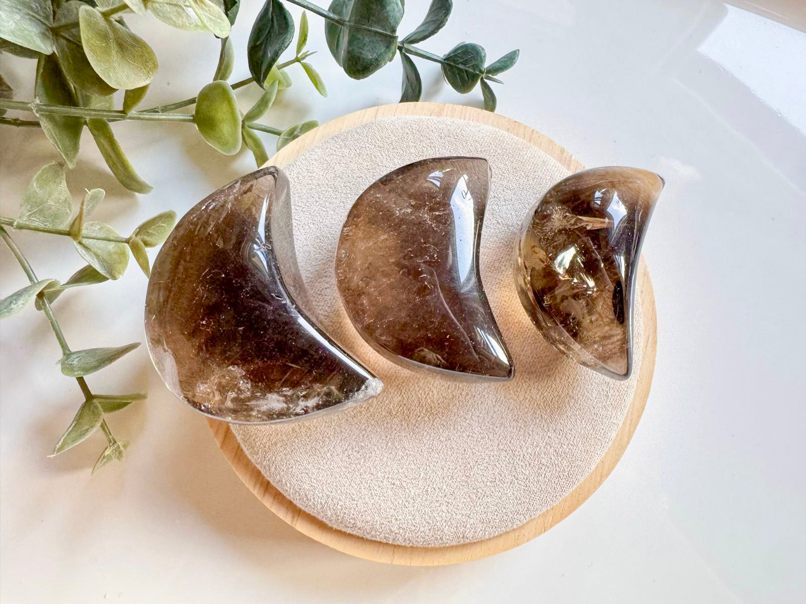 Smoky Quartz Puffy Crescent Moon