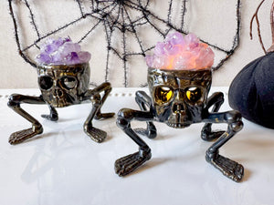 Spooky Halloween Double Skull with Legs Light with Amethyst Accent