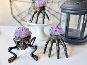 Spooky Halloween Double Skull with Legs Light with Amethyst Accent