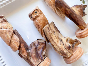 Suar Wood Hand Carved Owl on Branch Statue || Indonesia