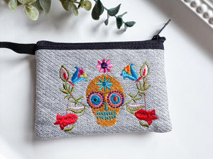 Sugar Skull Embroidered Zippered Pouch || Ecuador