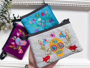 Sugar Skull Embroidered Zippered Pouch || Ecuador