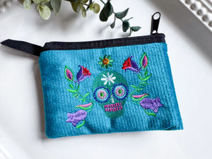 Sugar Skull Embroidered Zippered Pouch || Ecuador
