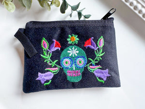 Sugar Skull Embroidered Zippered Pouch || Ecuador