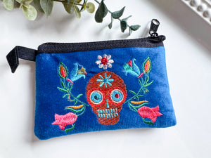 Sugar Skull Embroidered Zippered Pouch || Ecuador