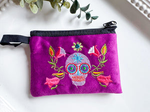 Sugar Skull Embroidered Zippered Pouch || Ecuador