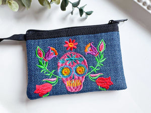 Sugar Skull Embroidered Zippered Pouch || Ecuador