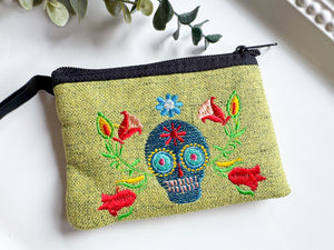 Sugar Skull Embroidered Zippered Pouch || Ecuador