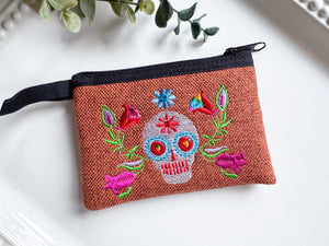 Sugar Skull Embroidered Zippered Pouch || Ecuador