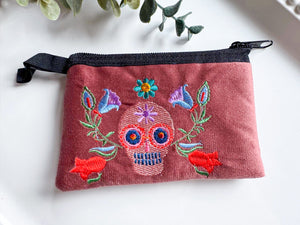 Sugar Skull Embroidered Zippered Pouch || Ecuador