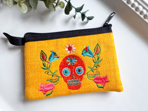 Sugar Skull Embroidered Zippered Pouch || Ecuador